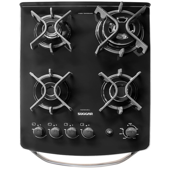 Encontraproduto.com.br - Fogão Suggar Master Grill 4 Queimadores Mesa Vidro Prata Inox 110V