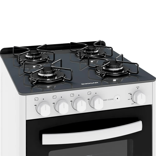 Encontraproduto.com.br - Fogão Neo Glass Fgvng410br Com 4 Bocas Piso Suggar Branco Bivolt