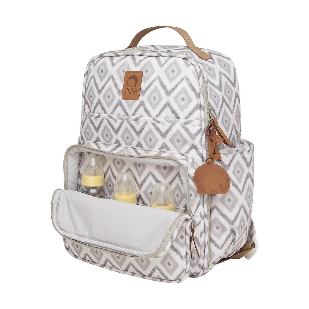 Encontraproduto.com.br - Mochila de Maternidade Pirulitando Decor Branco Com Cinza