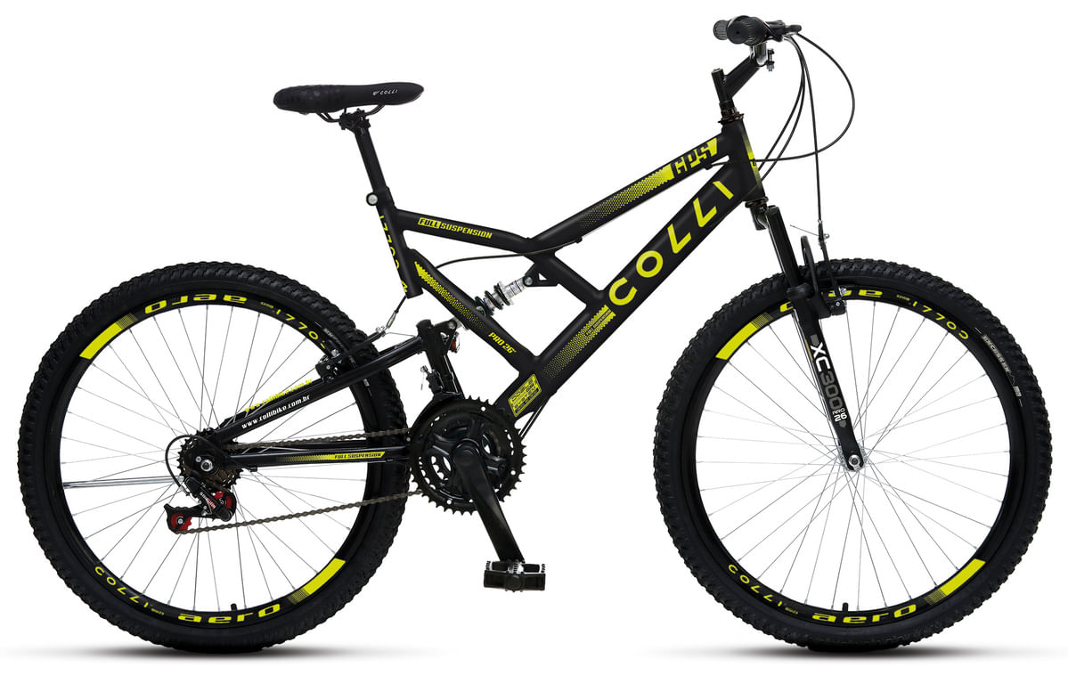 Encontraproduto.com.br - Bicicleta Com Gps Dupla Suspensão Aro 26 21m 148-11m Colli Preto Fosco/amarelo Neon
