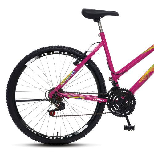 Encontraproduto.com.br - Bicicleta Colli Bike Cazelle Allegra City Aro 26 18 Marchas Freio V-Brake Suspensão Dianteira Rosa