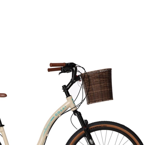 Encontraproduto.com.br - Bicicleta Colli Munique Alumínio Aro 29 21 Marchas com Freio a Disco e Cesta - Bege