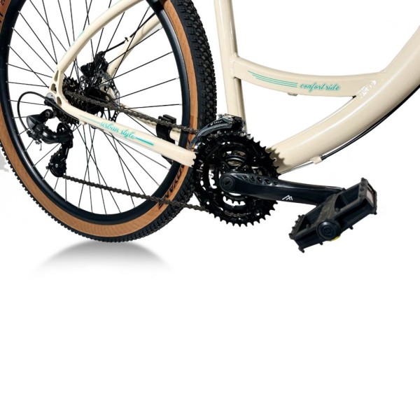 Encontraproduto.com.br - Bicicleta Colli Munique Alumínio Aro 29 21 Marchas com Freio a Disco e Cesta - Bege