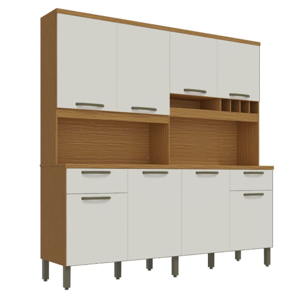 Encontraproduto.com.br - Cozinha Compacta Ronipa Cabernet Prime com Nicho Adega - Amêndoa/Off White