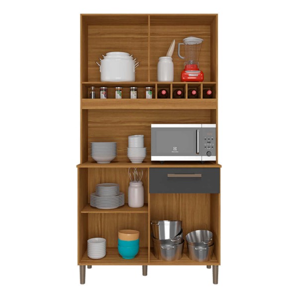 Encontraproduto.com.br - Cozinha Compacta Ronipa Pinot 4 Portas - Amêndoa/Chumbo