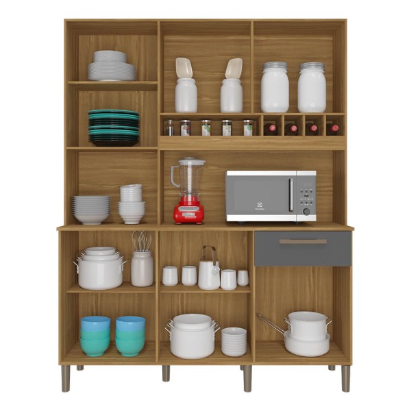 Encontraproduto.com.br - Cozinha Compacta Ronipa Pinot 6 Portas - Amêndoa/Chumbo