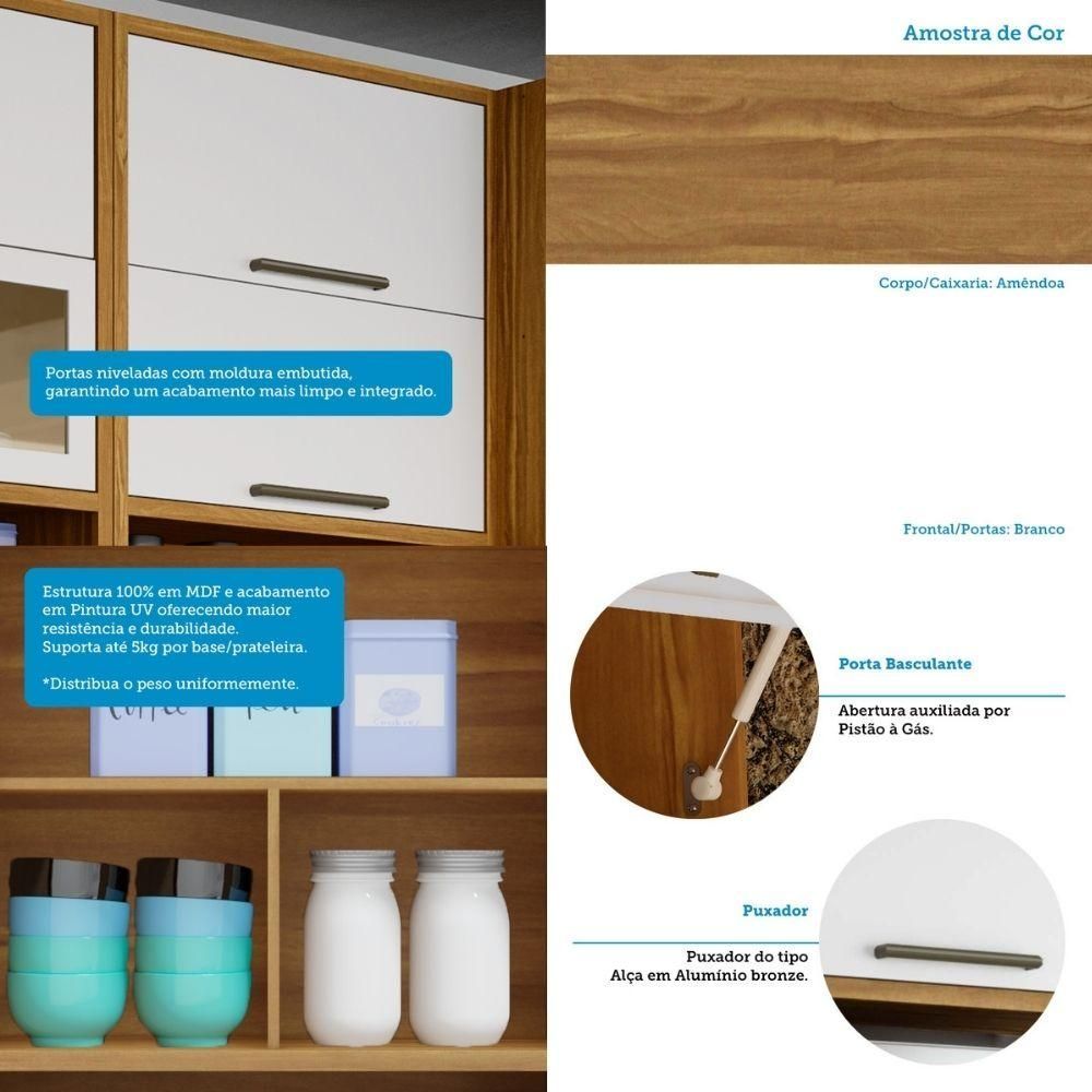 Encontraproduto.com.br - Armário Aéreo Duplo Ronipa 2 Portas Syrah 80cm - Amêndoa/Branco