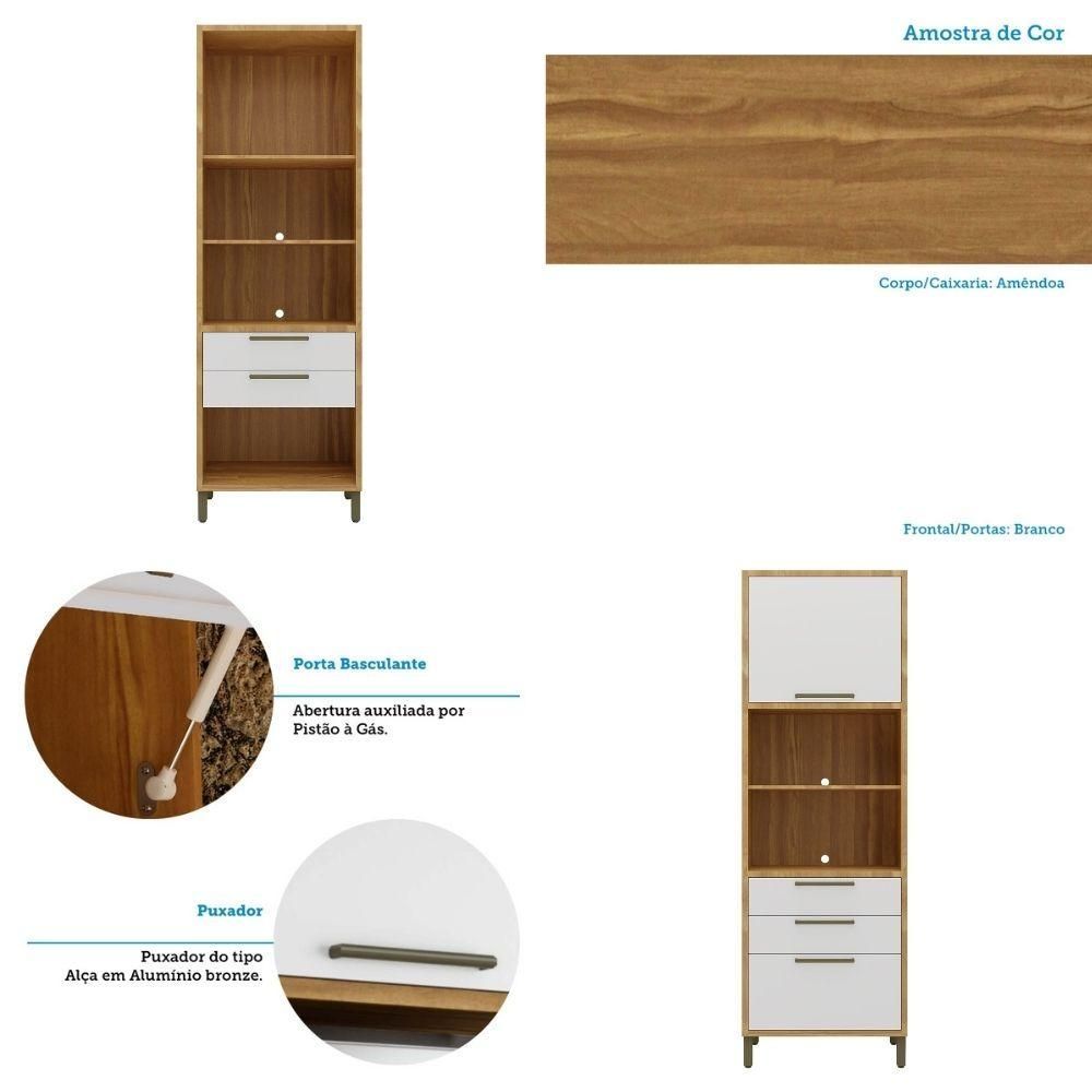 Encontraproduto.com.br - Paneleiro De Cozinha Syrah Torre Quente Com 2 Portas E 2 Gavetas 74x225m Amendoa-branco - Ronipa