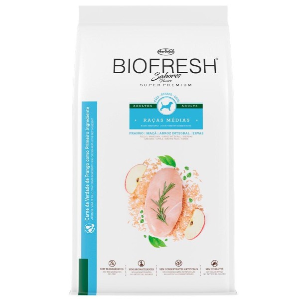 Ração Seca Biofresh Frango, Maçã, Arroz Integral E Ervas Cães Adultos Raças Médias - 10,1 Kg