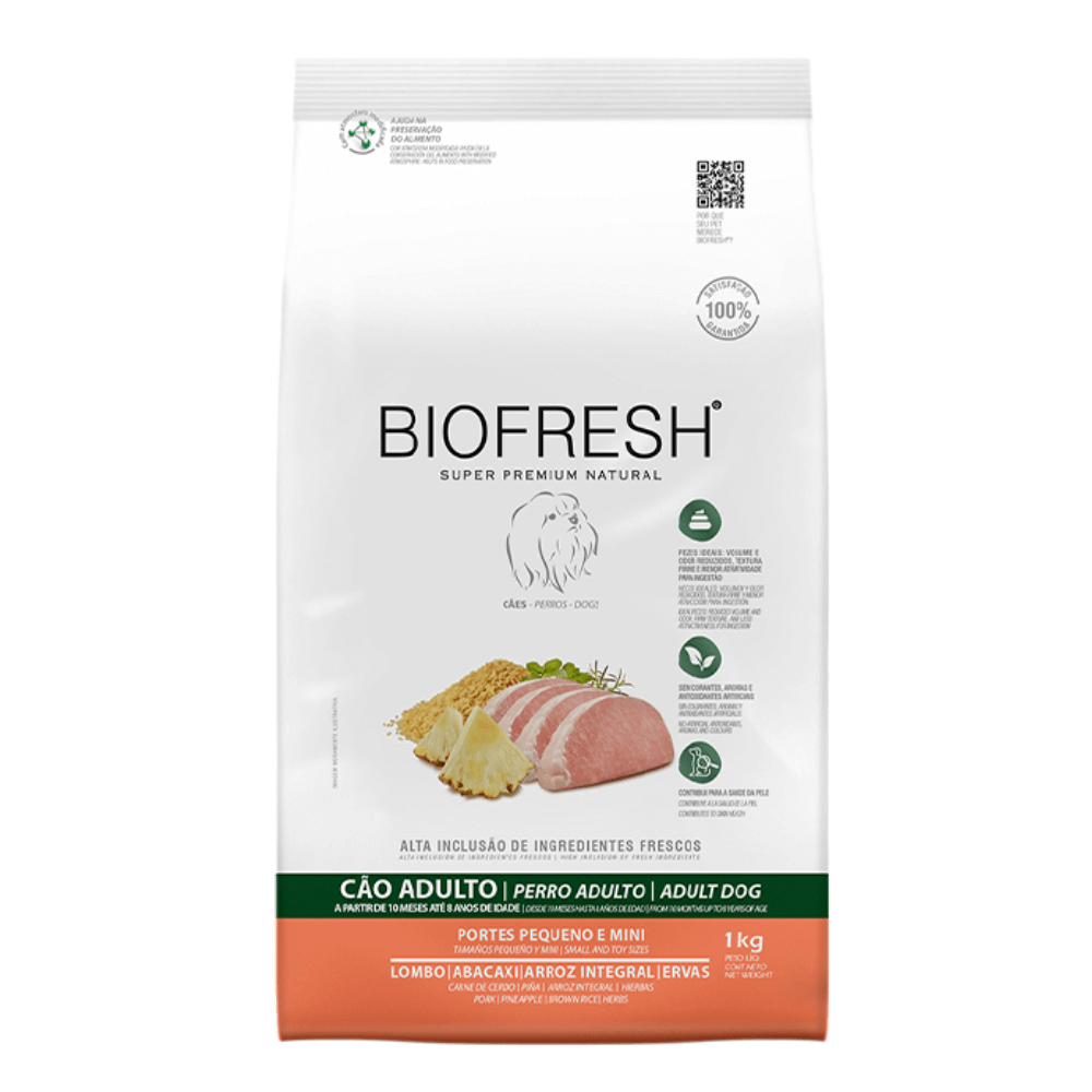 Ração Biofresh para Cães Adultos de Raças Pequenas e Mini  Sabor Lombo, Abacaxi, Arroz Integral e Ervas 10,0kg