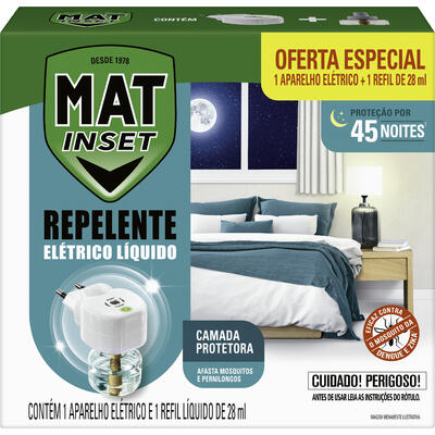Encontraproduto.com.br - Kit Aparelho Elétrico+Inseticida Líquido Mat Inset 45n 28ml