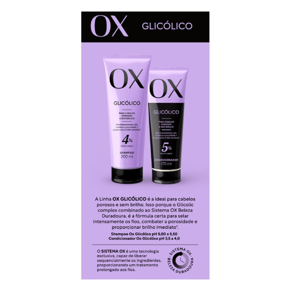Encontraproduto.com.br - Kit Ox Shampoo 200ml + Condicionador 170ml 4% Glicólico