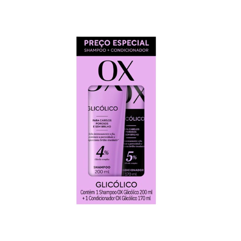 Encontraproduto.com.br - Kit Ox Shampoo 200ml + Condicionador 170ml 4% Glicólico