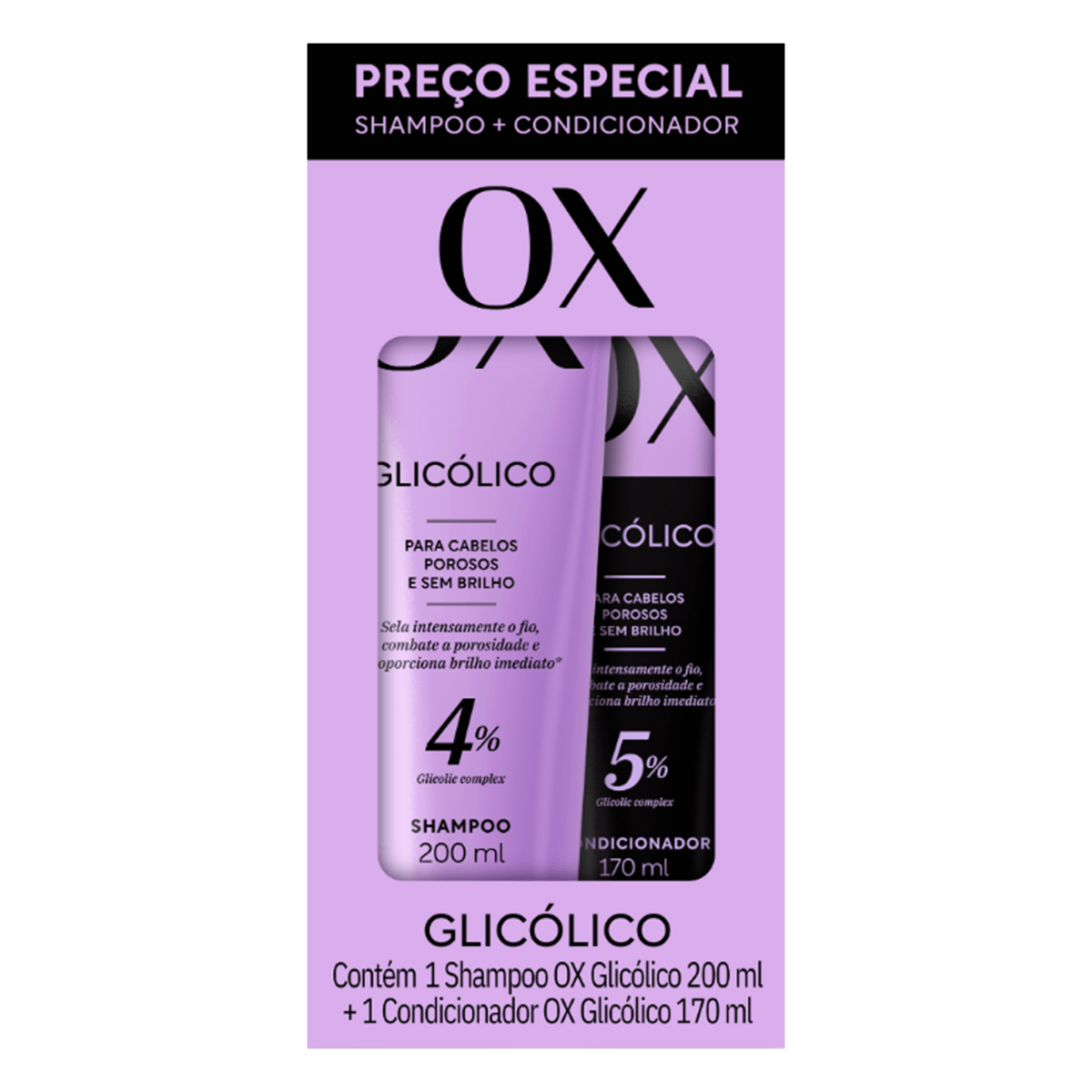 Encontraproduto.com.br - Kit Ox Shampoo 200ml + Condicionador 170ml 4% Glicólico