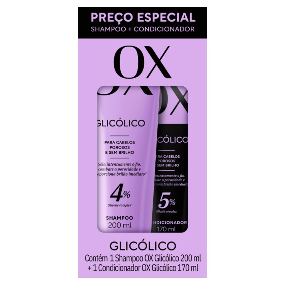 Encontraproduto.com.br - Kit Ox Shampoo 200ml + Condicionador 170ml 4% Glicólico