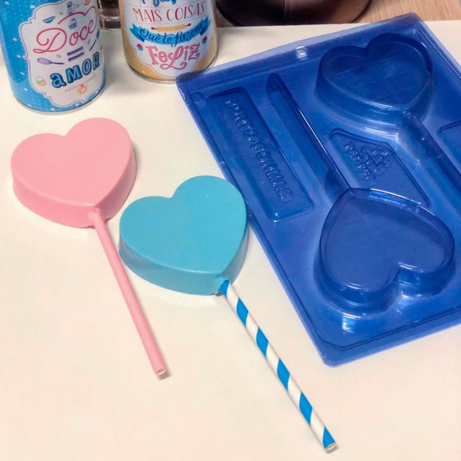 Forma de Acetato com Silicone Coração no Palito (64) un PORTO FORMAS