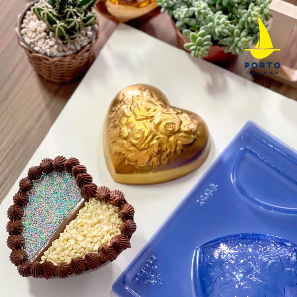 Encontraproduto.com.br - Forma de Acetato com Silicone Coração Flores Dois Recheios (1100) un PORTO FORMAS