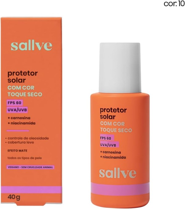 Encontraproduto.com.br - Protetor Solar Sallve FPS60 Cor 10 Toque Seco 40g