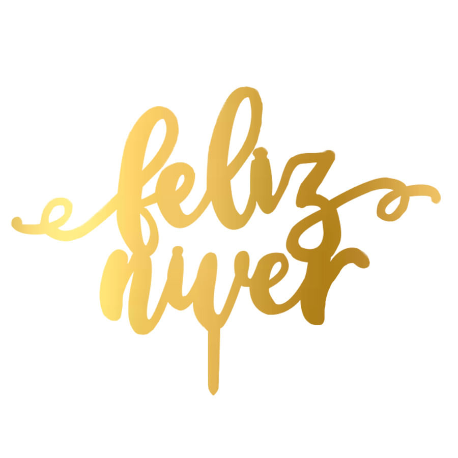 Topo Bolo Feliz Niver Metalizado Dourado (TB115-2-1) SONHO FINO