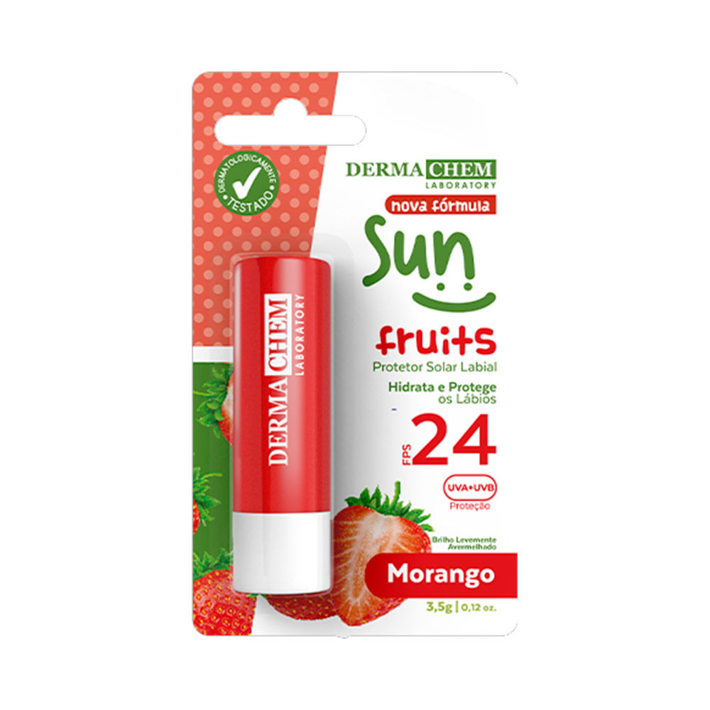 Encontraproduto.com.br - Protetor Solar Labial Dermachem Morango Fps24 3,5g