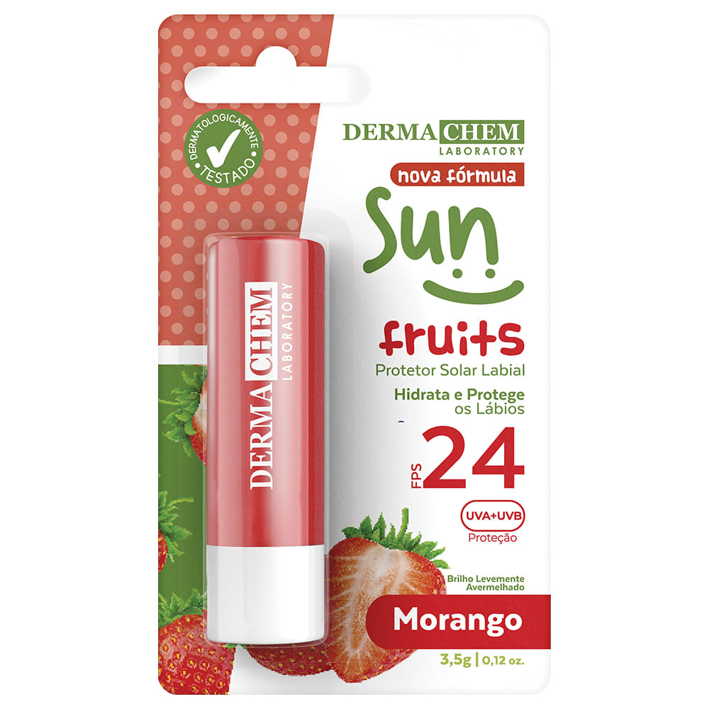Encontraproduto.com.br - Protetor Solar Labial Dermachem Morango Fps24 3,5g