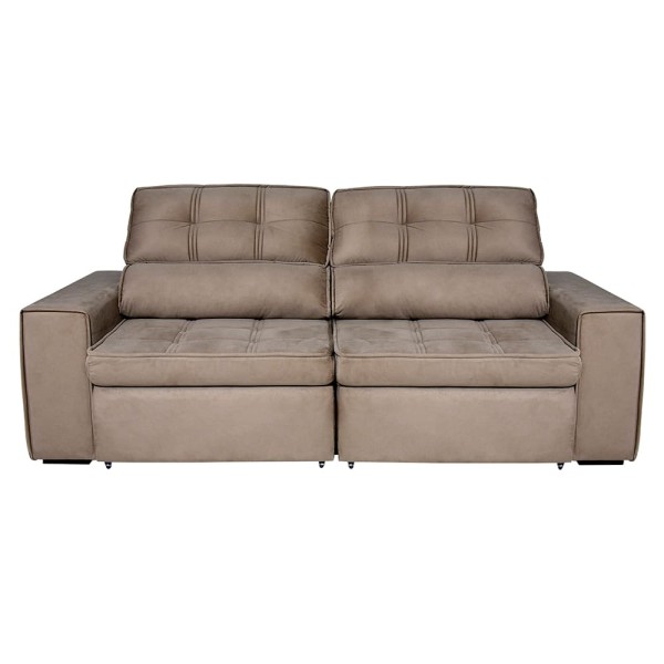Encontraproduto.com.br - Sofá 5 Lugares Luizzi Bugatti II com Retrátil e Reclinável, Revestido em Tecido Veludo Plush e 251 cm de Largura Capuccino