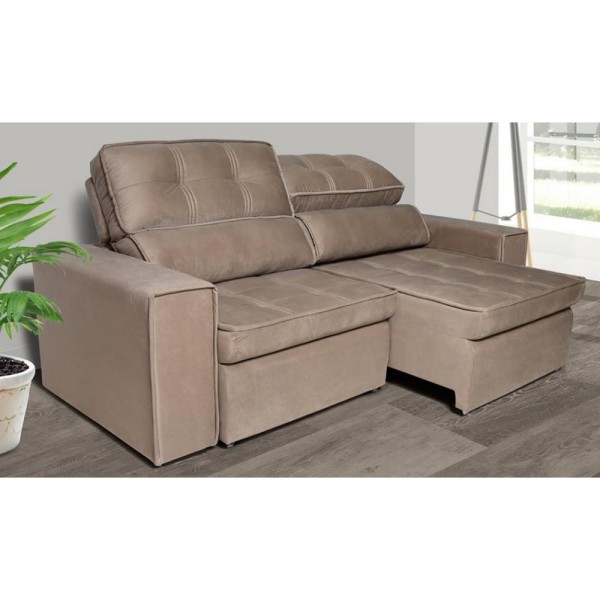 Encontraproduto.com.br - Sofá 5 Lugares Luizzi Bugatti II com Retrátil e Reclinável, Revestido em Tecido Veludo Plush e 251 cm de Largura Capuccino