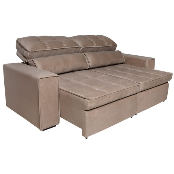 Encontraproduto.com.br - Sofá 5 Lugares Luizzi Bugatti II com Retrátil e Reclinável, Revestido em Tecido Veludo Plush e 251 cm de Largura Capuccino