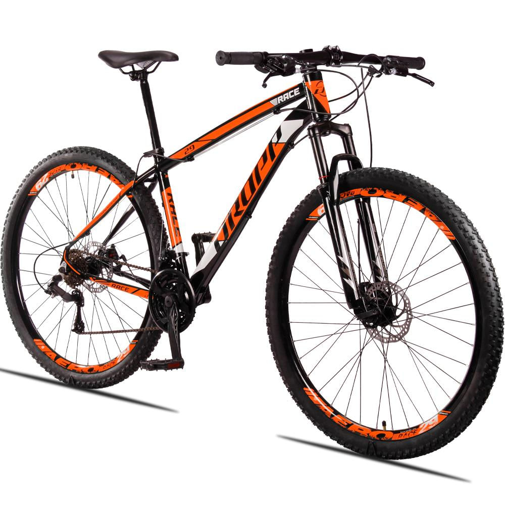Bicicleta Aro 29 Dropp Race 24 Vel Câmbio Traseiro Freio A Disco Bike Mtb Alumínio Preto+laranja