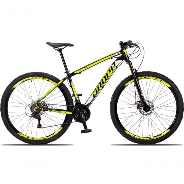 Bicicleta Aro 29 Dropp Race 24 Vel Câmbio Traseiro Freio A Disco Bike Mtb Alumínio Preto+amarelo