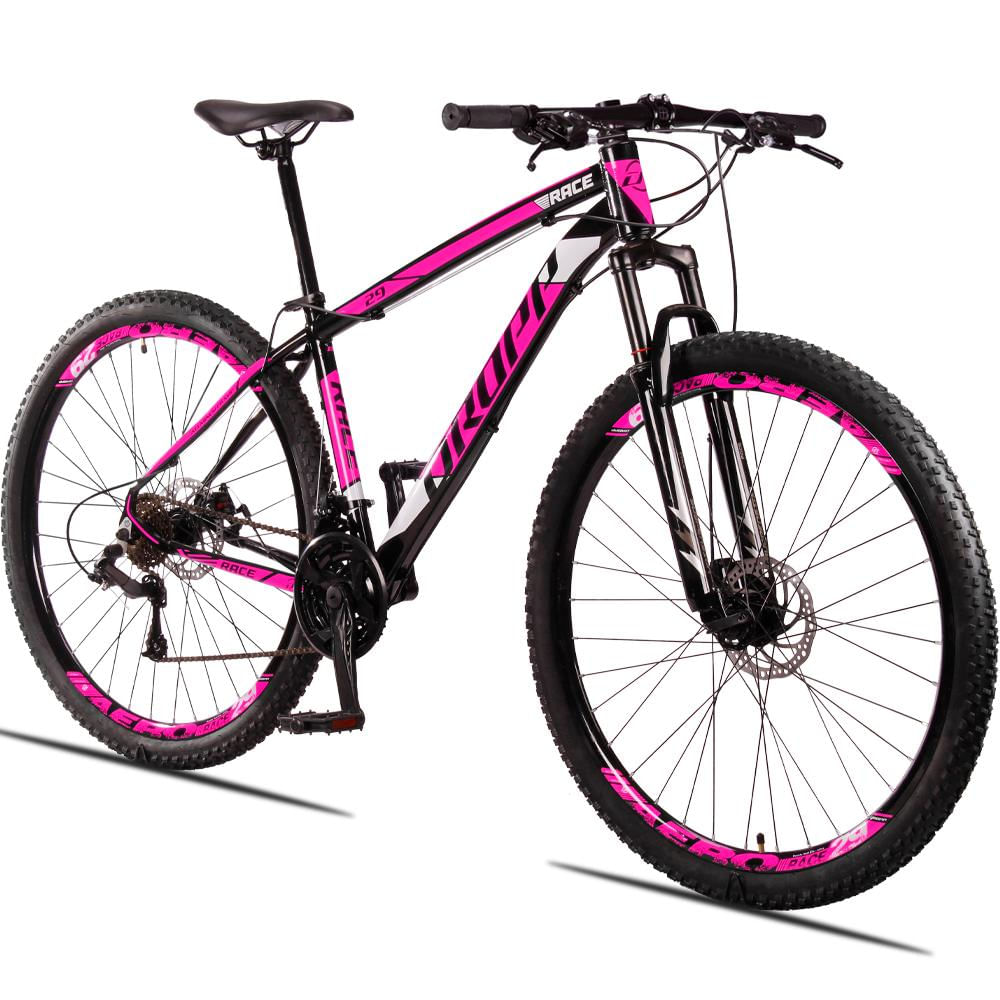 Bicicleta Aro 29 Dropp Race 24 Vel Câmbio Traseiro Shimano Freio A Disco Bike Mtb Alumínio Preto+rosa