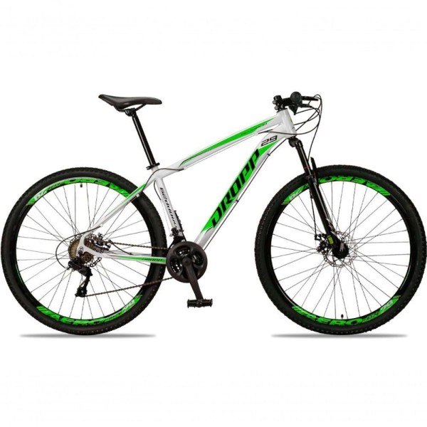 Bicicleta Aro 29 Dropp Aluminum 24 Vel Câmbio Traseiro Freio A Disco Bike Mtb Alumínio Branco+verde