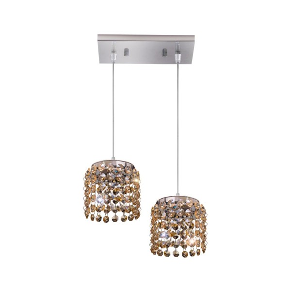 Encontraproduto.com.br - Pendente Milano Cristal Redondo Ambar G9 2 Lâmpadas Bronzearte