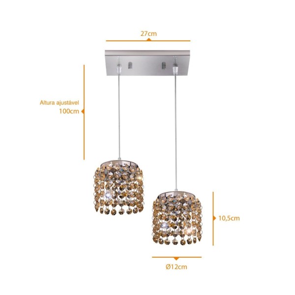 Encontraproduto.com.br - Pendente Milano Cristal Redondo Ambar G9 2 Lâmpadas Bronzearte