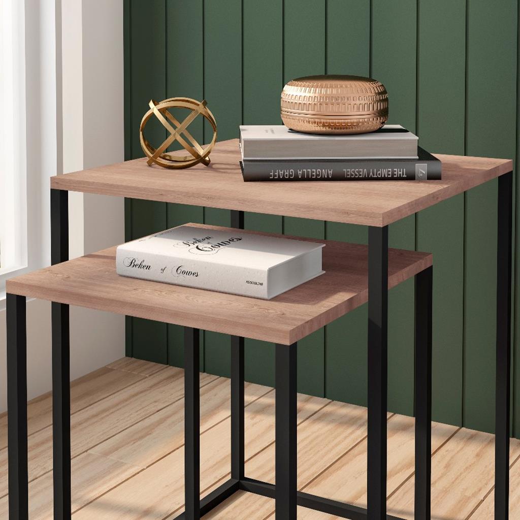 Encontraproduto.com.br - Mesa Lateral Dupla Aura Em Mdp Fabone Preto Barona