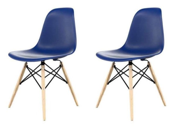 Conjunto Com 2 Cadeiras Eames Azul Bic Empório Tiffany Base Em Madeira