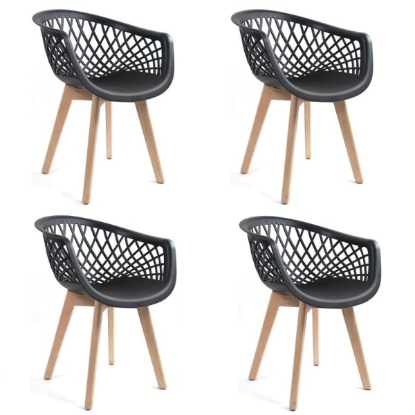 Conjunto 4 Cadeiras Web Pp Preto Wood