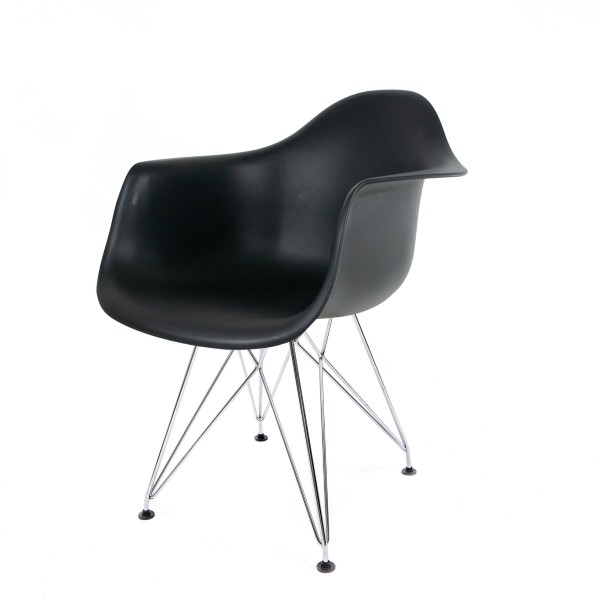 Cadeira Eames Com Braço Preto Eiffel Cromada