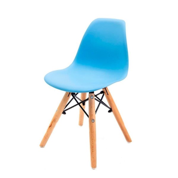 Cadeira Eames Infantil Azul Claro Empório Tiffany Base Em Madeira