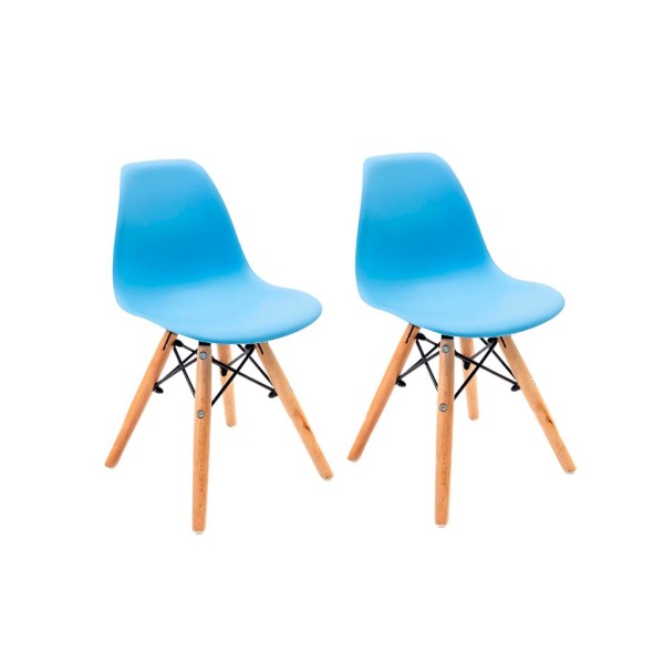 Encontraproduto.com.br - Conjunto Com 2 Cadeiras Eames Infantil Azul Claro Empório Tiffany Base Em Madeira