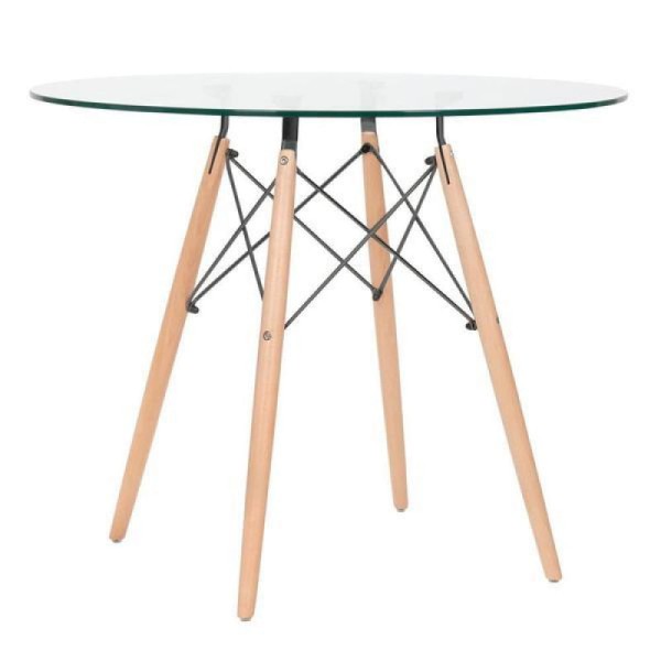 Mesa Eames Tampo de Vidro 90cm Transparente Empório Tiffany