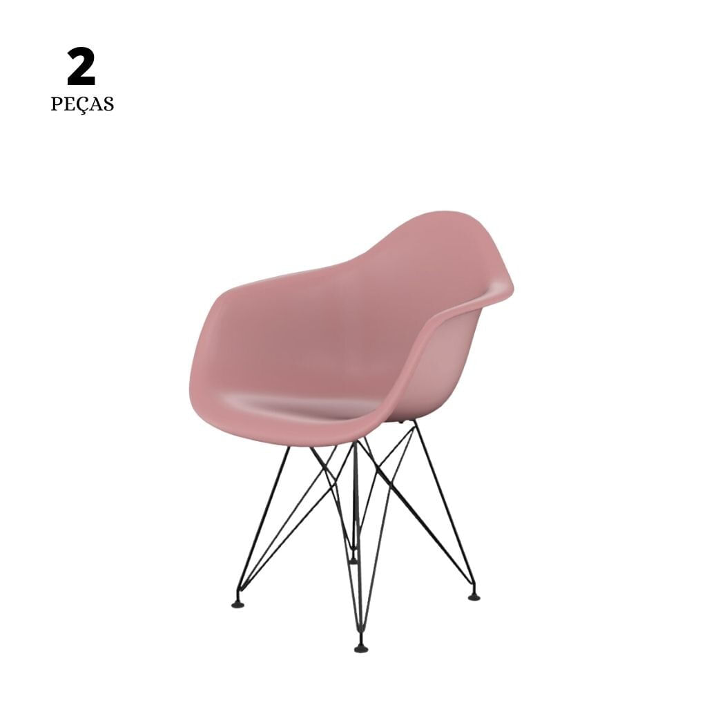 Encontraproduto.com.br - Conjunto Com 2 Cadeiras Eames Com Braço Eiffel Rosa Empório Tiffany Base Preta