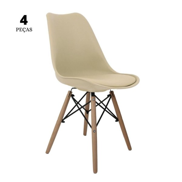 Conjunto Com 4 Cadeiras Saarinen Nude Empório Tiffany Base Em Madeira