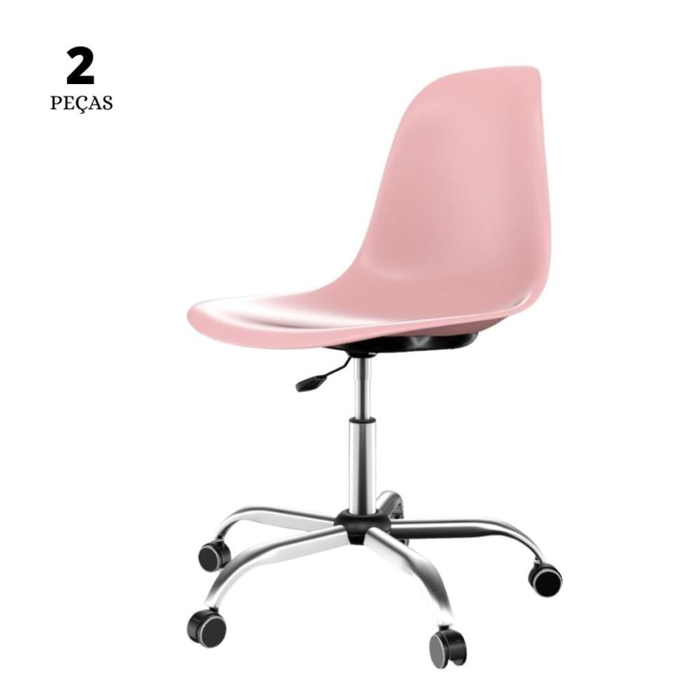 Conjunto Com 2 Cadeiras Eames Office Rosa Empório Tiffany Base Em Aço Cromado