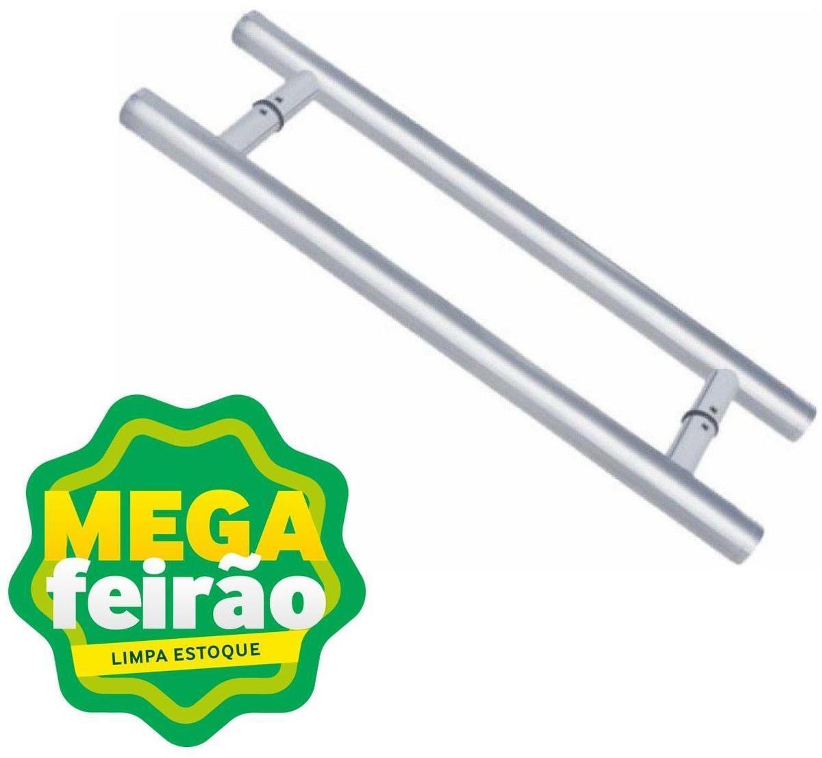 Puxador Para Porta de Vidro Base Componentes Redondo Alumínio 25,4X400mm Cromado