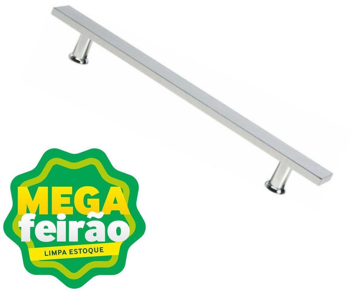 Puxador Para Porta de Vidro Base Componentes Reto Alumínio 400mm Cromado