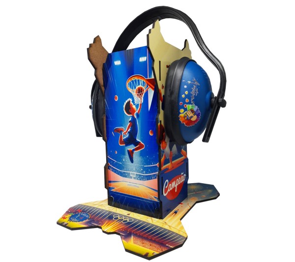 Encontraproduto.com.br - Abafador de Ruído para Autistas acompanha suporte decorativo Campeões e Campeãs