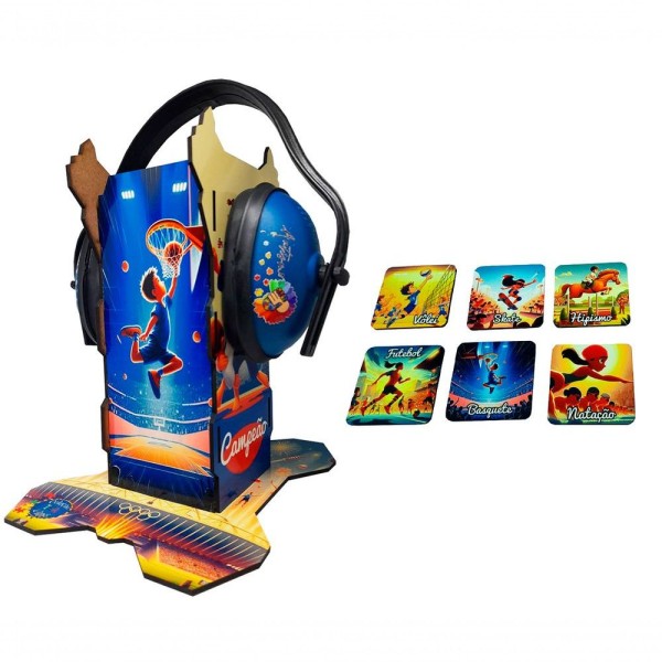 Encontraproduto.com.br - Suporte Para Abafador De Barulhos Tema Esportes + Abafador De Sons Jogo Da Memória Esportes 6 Pares