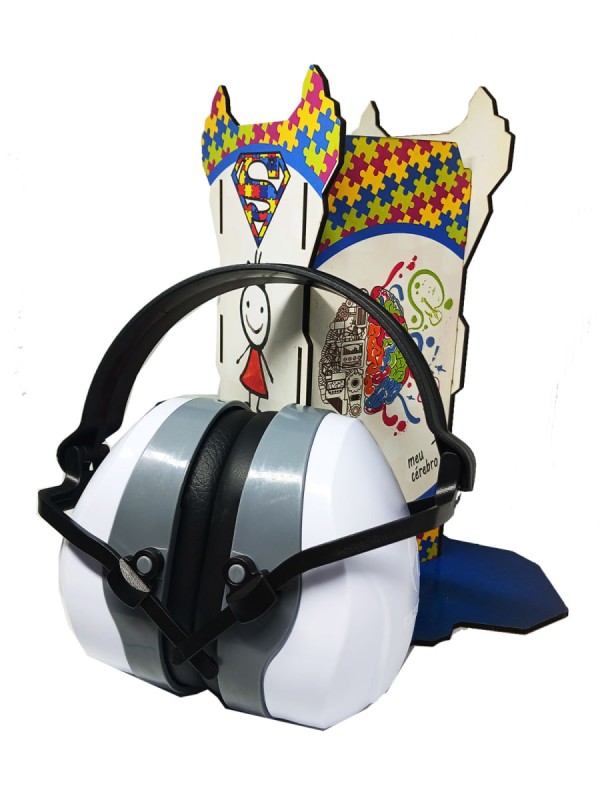 Encontraproduto.com.br - Abafador Branco 26 db para autistas com Suporte de Abafador de Barulhos