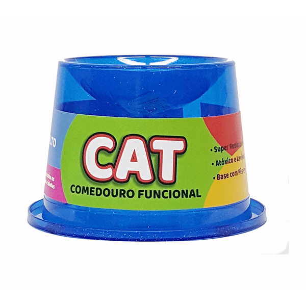 Encontraproduto.com.br - Comedouro Alto Cat Antiformiga Azul com Glitter 250ml